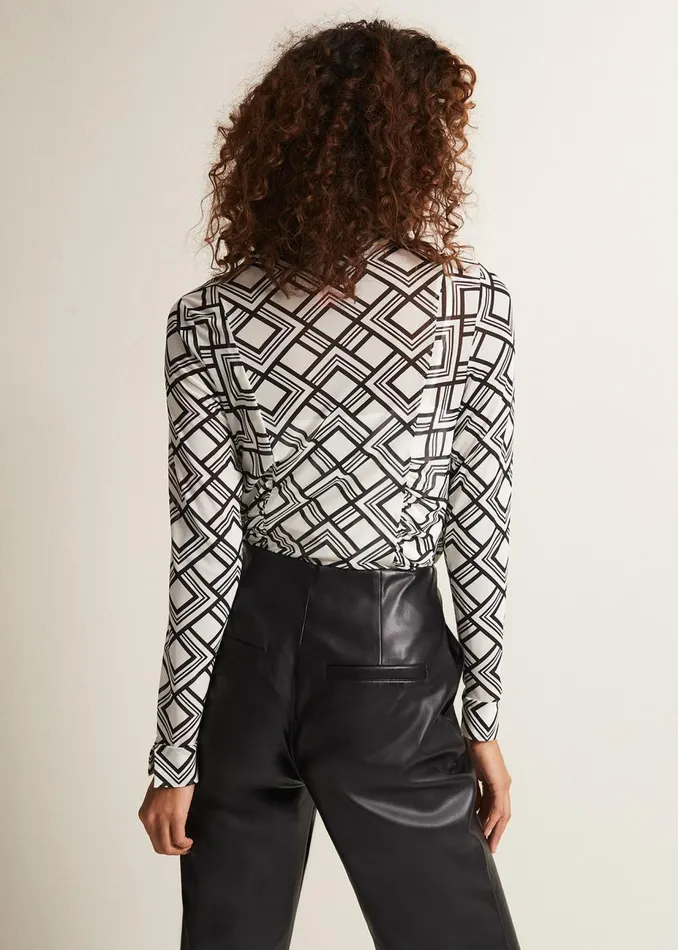 Women Phase Eight Tops and TShirts Zaylia Geo Mesh Print Shirt Blackivory