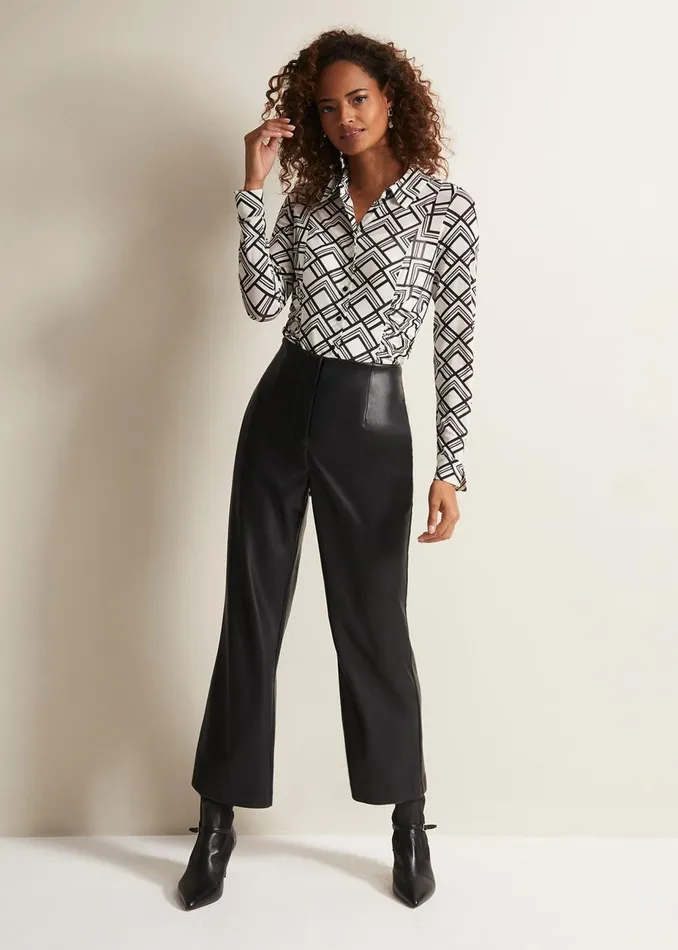 Women Phase Eight Tops and TShirts Zaylia Geo Mesh Print Shirt Blackivory