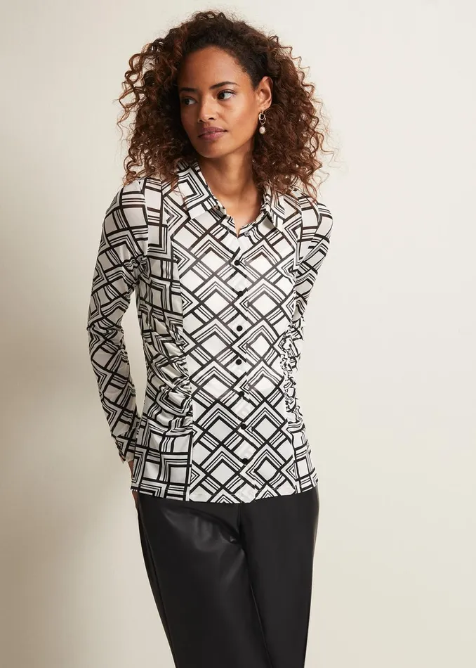 Women Phase Eight Tops and TShirts Zaylia Geo Mesh Print Shirt Blackivory