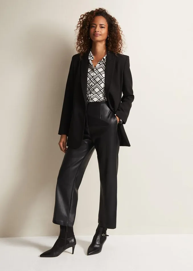 Women Phase Eight Tops and TShirts Zaylia Geo Mesh Print Shirt Blackivory