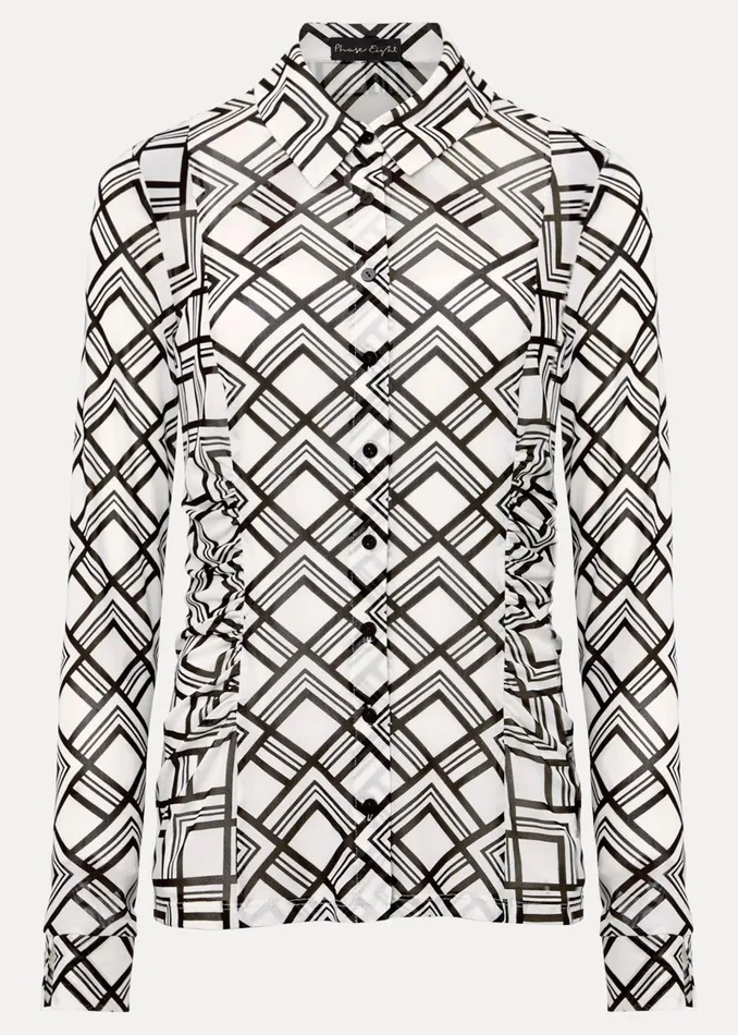 Women Phase Eight Tops and TShirts Zaylia Geo Mesh Print Shirt Blackivory
