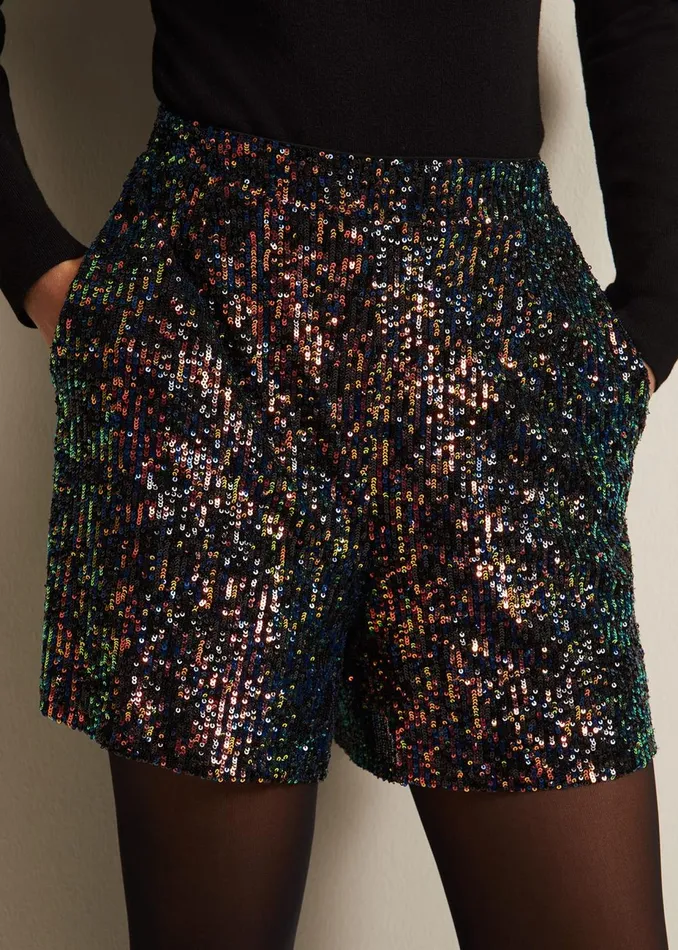 Women Phase Eight Trousers Adina Sequin Shorts Blackmulti