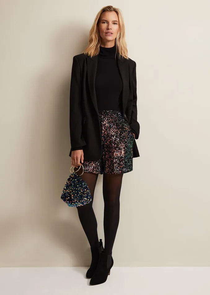 Women Phase Eight Trousers Adina Sequin Shorts Blackmulti