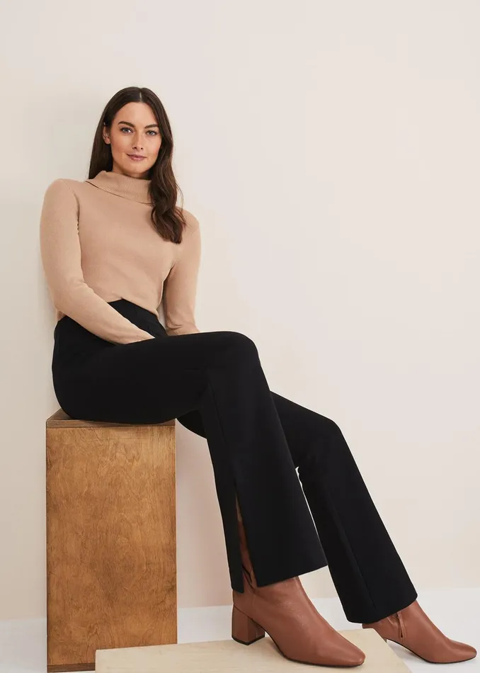 Women Phase Eight Trousers Ara Side Split Bootcut Ponte Trouser Black