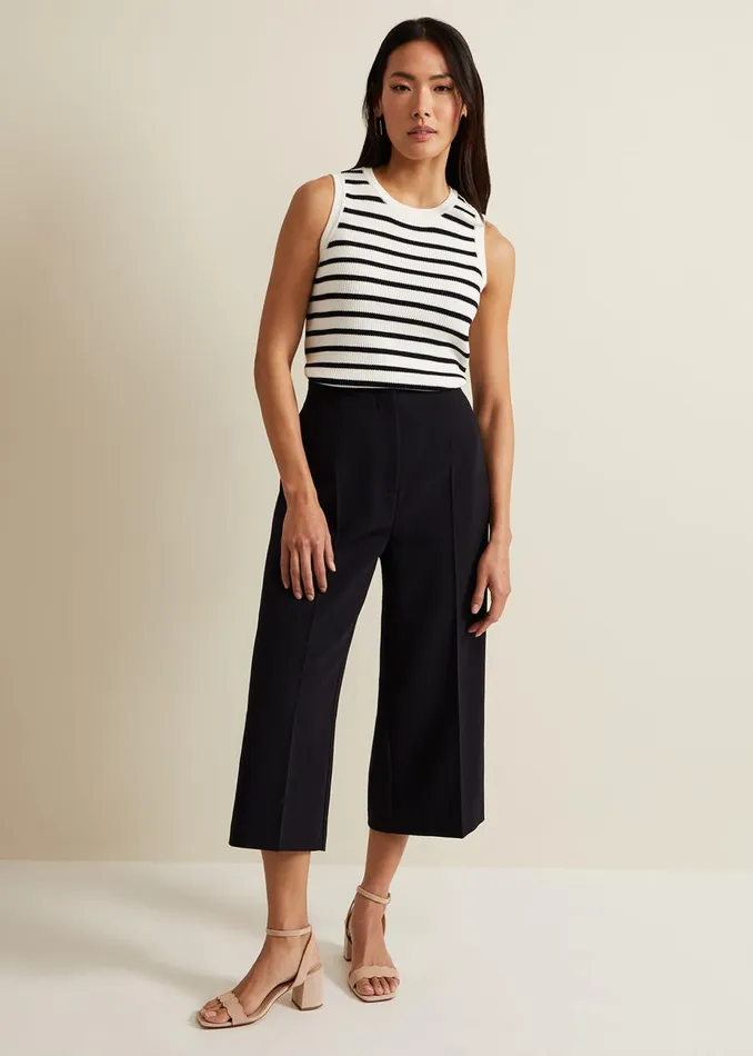 Women Phase Eight Trousers Aubrielle Clean Crepe Culotte Navy