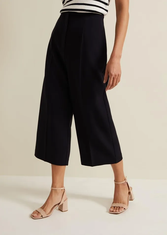 Women Phase Eight Trousers Aubrielle Clean Crepe Culotte Navy