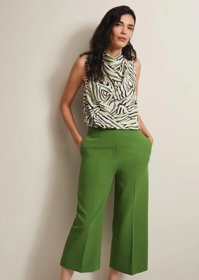 Women Phase Eight Trousers Aubrielle Wide Leg Culottes Green
