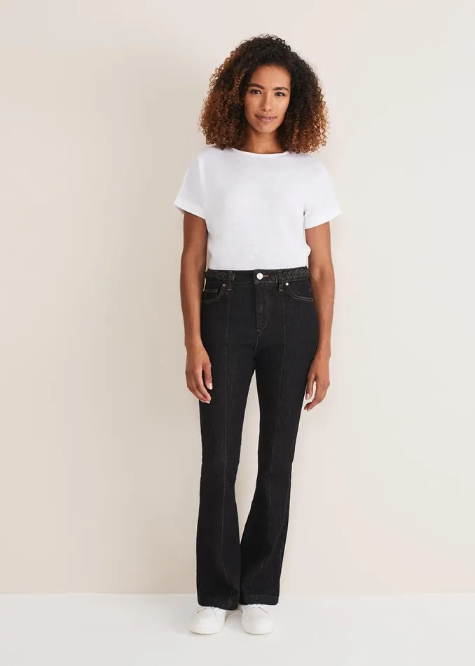 Women Phase Eight Trousers Ayca Topstitch Bootcut Jeans Black