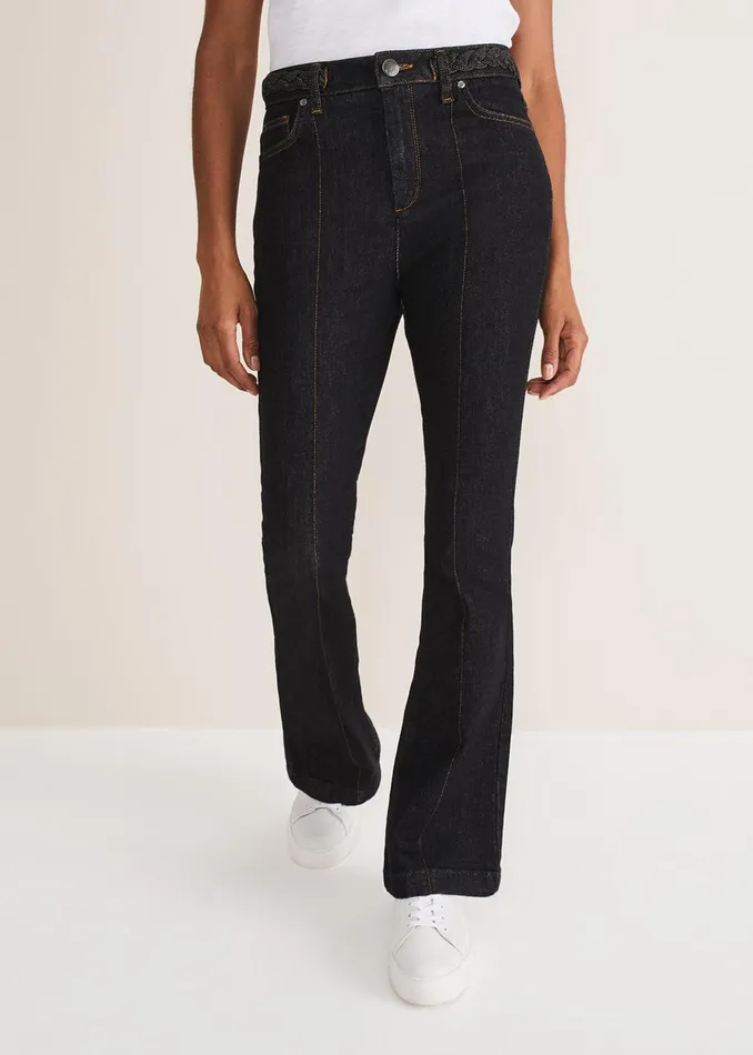 Women Phase Eight Trousers Ayca Topstitch Bootcut Jeans Black