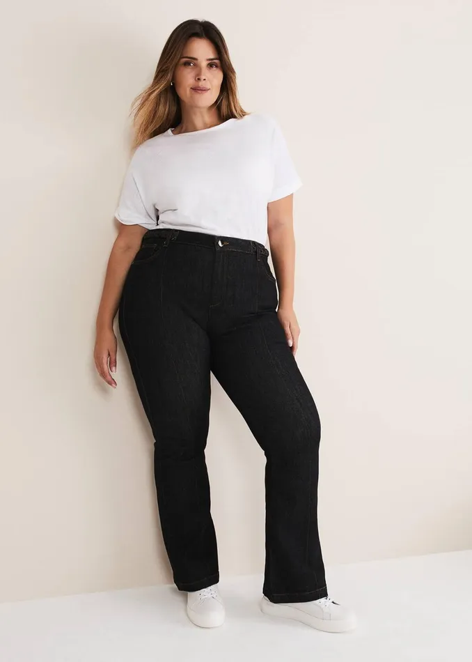 Women Phase Eight Trousers Ayca Topstitch Bootcut Jeans Black