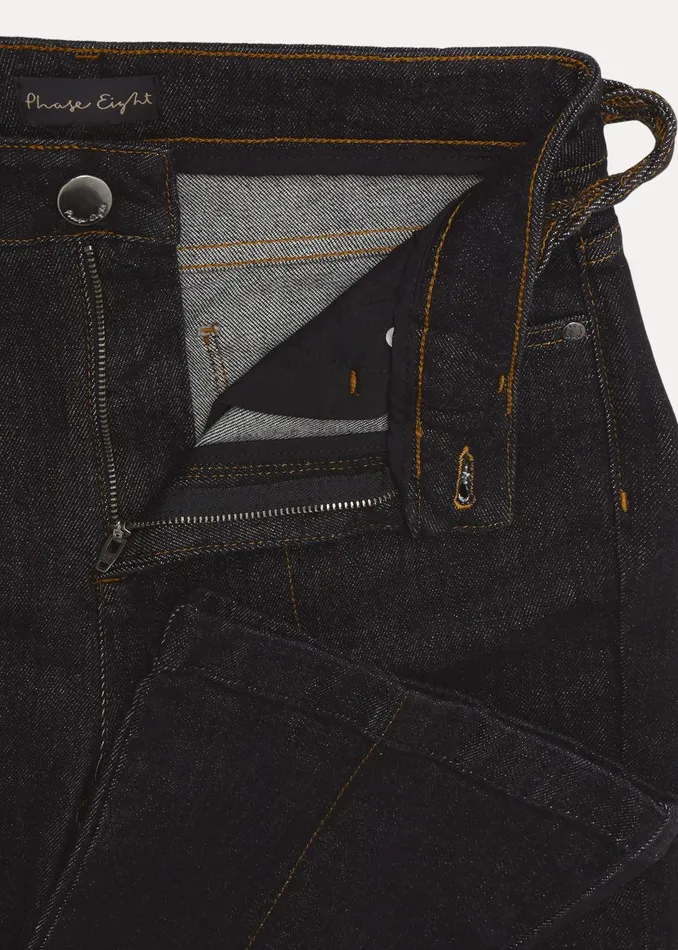 Women Phase Eight Trousers Ayca Topstitch Bootcut Jeans Black