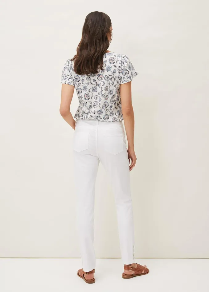 Women Phase Eight Trousers Bobbie Skinny Button Hem Jean White