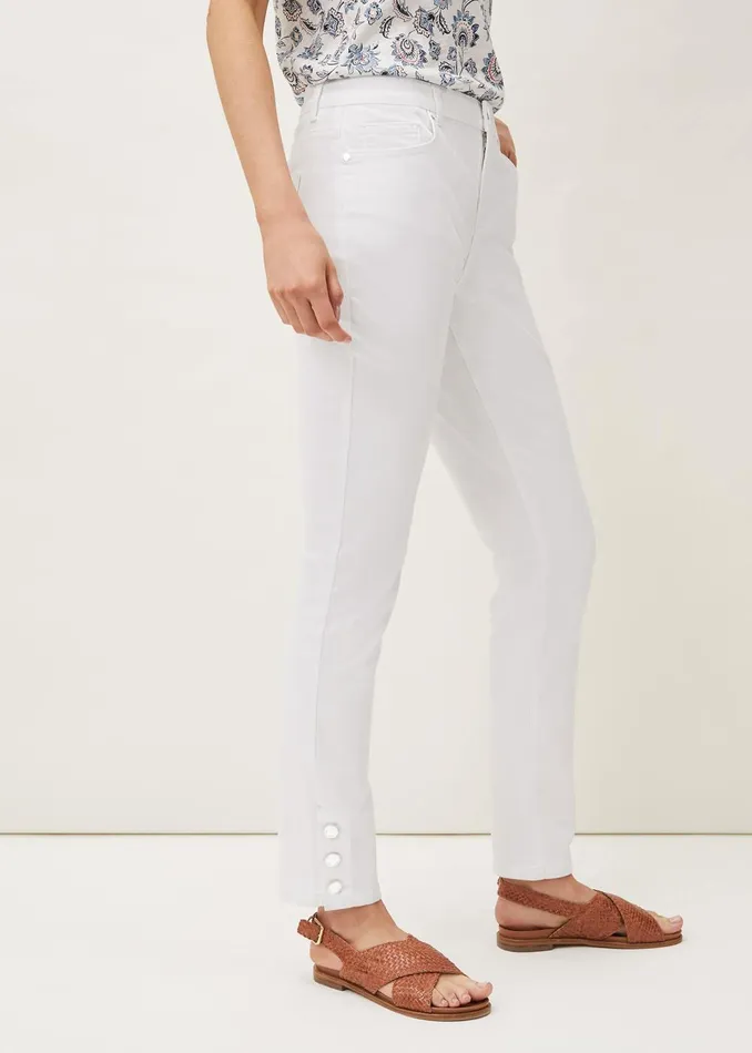 Women Phase Eight Trousers Bobbie Skinny Button Hem Jean White