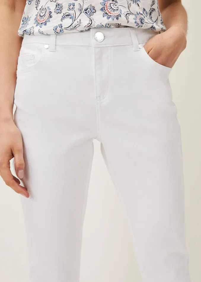 Women Phase Eight Trousers Bobbie Skinny Button Hem Jean White