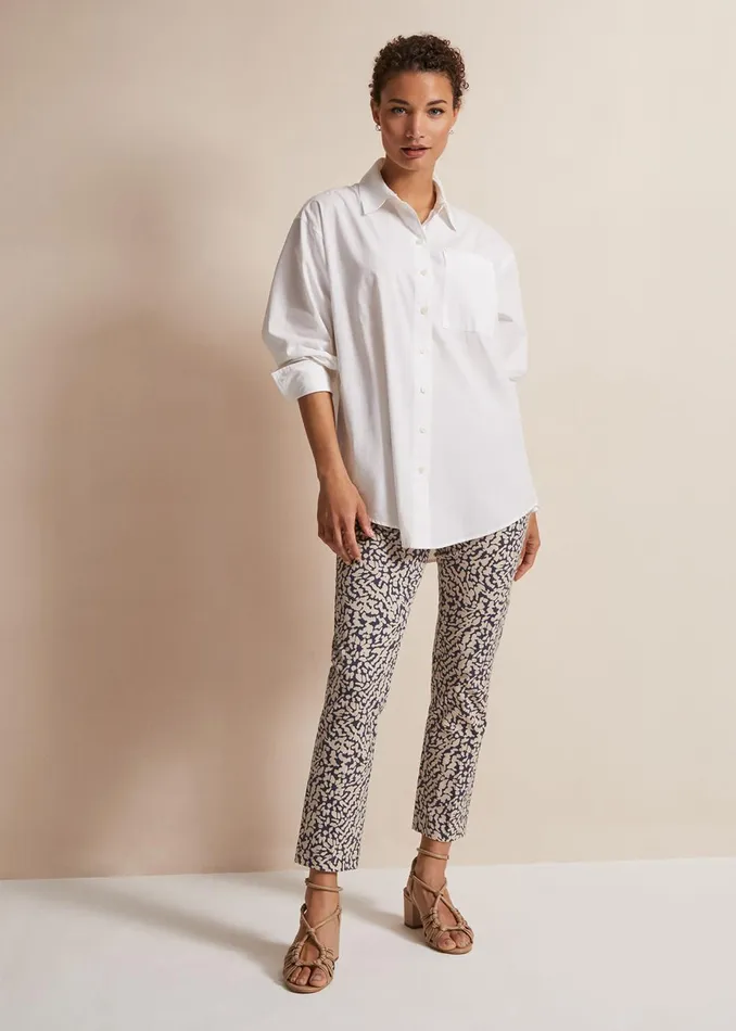 Women Phase Eight Trousers Carmella Printed Straight Leg Trousers Carbonwhite
