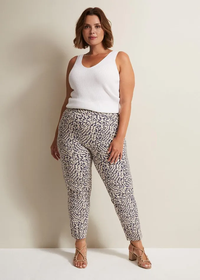 Women Phase Eight Trousers Carmella Printed Straight Leg Trousers Carbonwhite