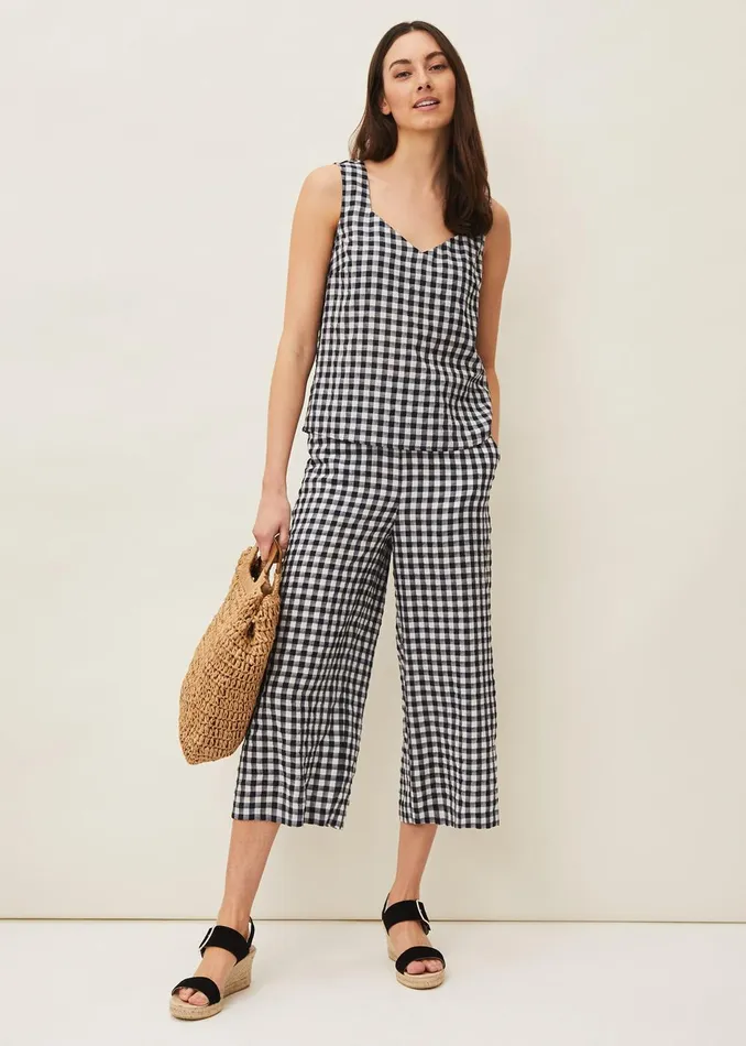 Women Phase Eight Trousers Clea Gingham Culottes Navyivory