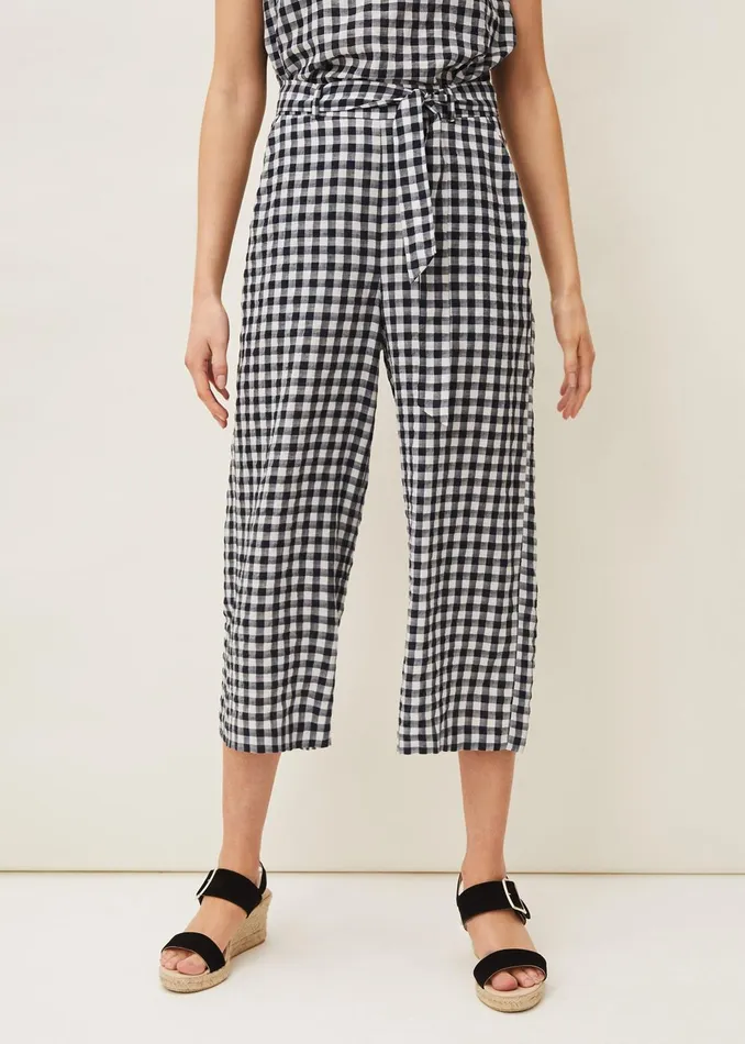 Women Phase Eight Trousers Clea Gingham Culottes Navyivory