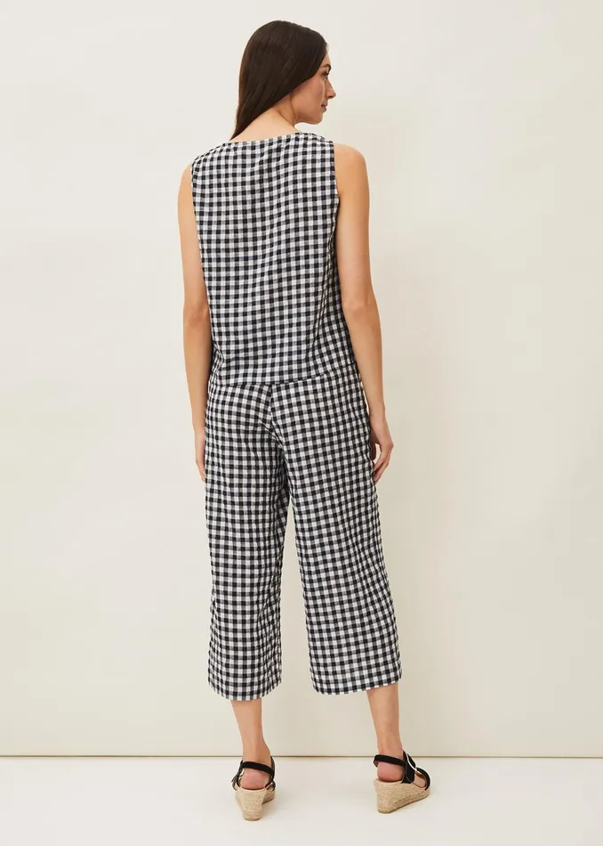 Women Phase Eight Trousers Clea Gingham Culottes Navyivory
