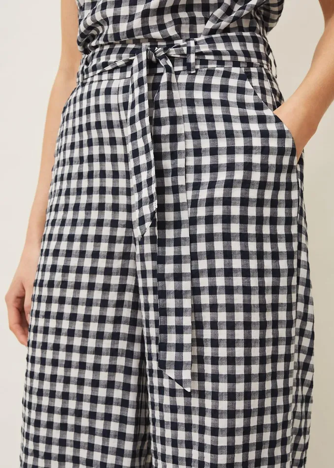 Women Phase Eight Trousers Clea Gingham Culottes Navyivory
