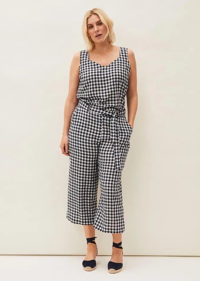 Women Phase Eight Trousers Clea Gingham Culottes Navyivory