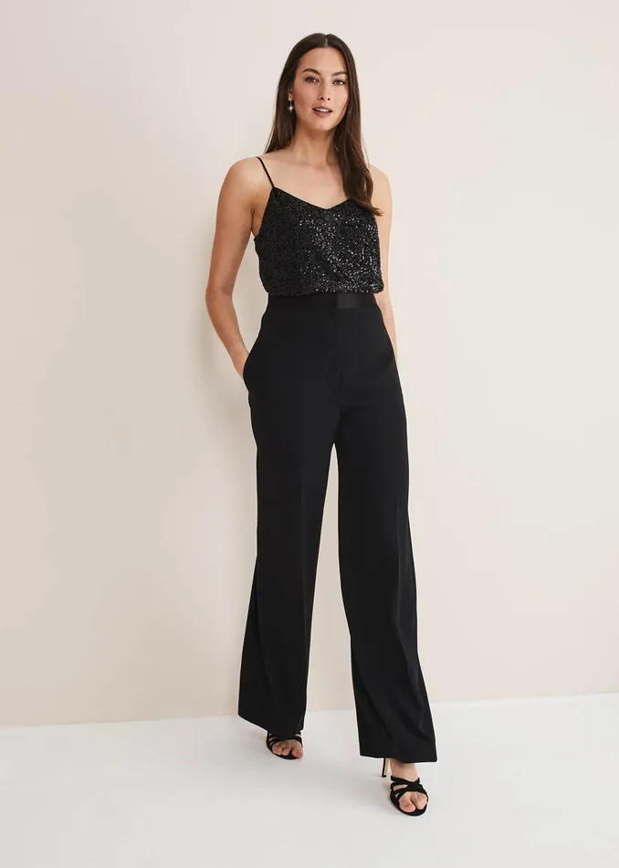 Women Phase Eight Trousers Elandra Wide Leg Tux Trousers Black