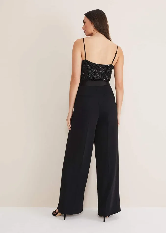 Women Phase Eight Trousers Elandra Wide Leg Tux Trousers Black