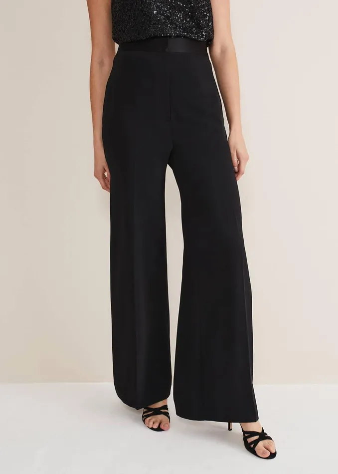Women Phase Eight Trousers Elandra Wide Leg Tux Trousers Black