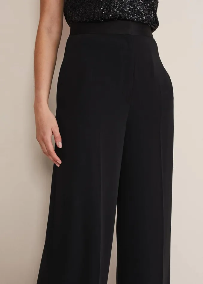 Women Phase Eight Trousers Elandra Wide Leg Tux Trousers Black