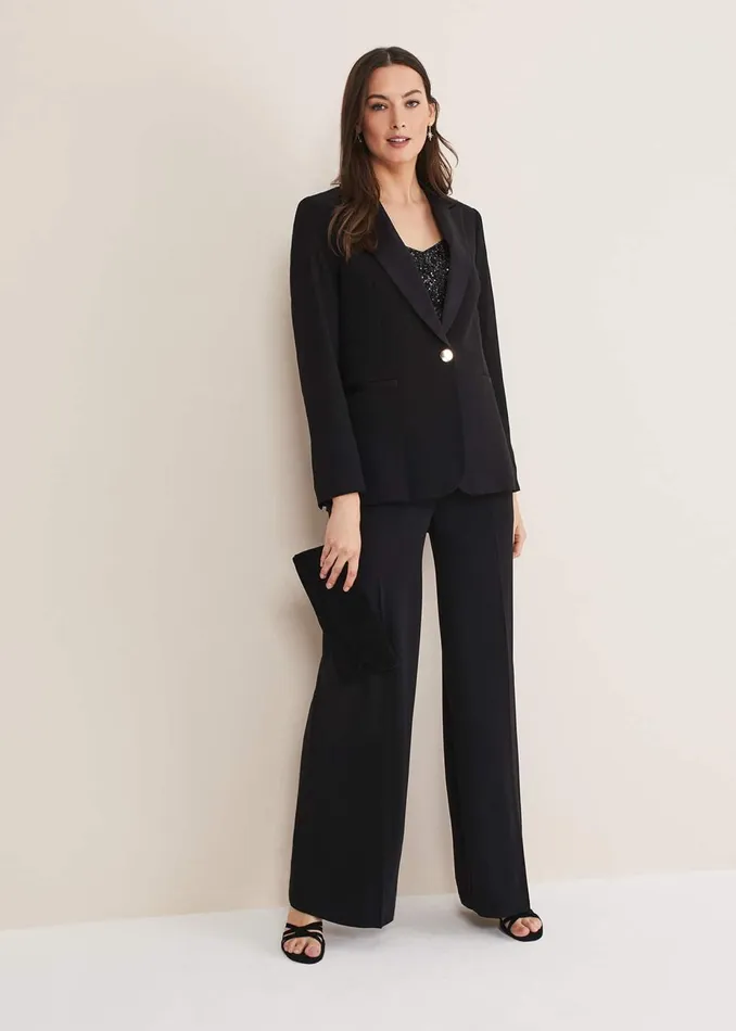 Women Phase Eight Trousers Elandra Wide Leg Tux Trousers Black