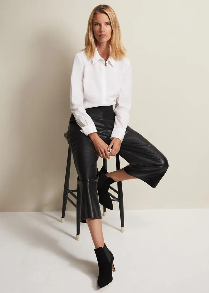 Women Phase Eight Trousers Emeline Black Faux Leather Culottes Black