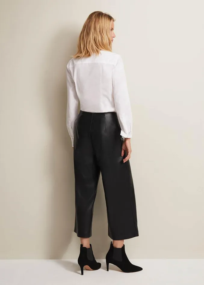 Women Phase Eight Trousers Emeline Black Faux Leather Culottes Black