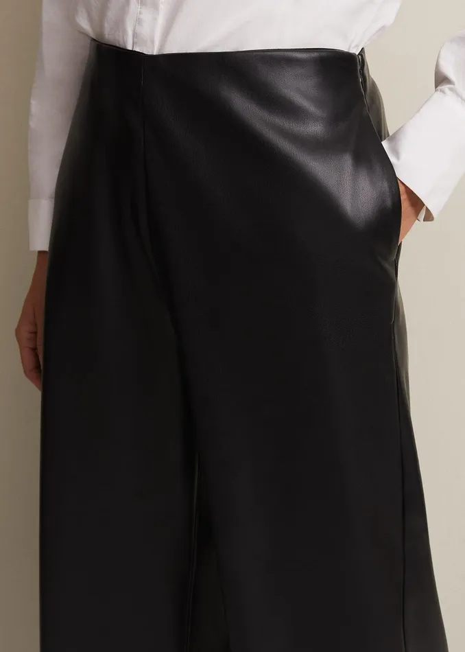Women Phase Eight Trousers Emeline Black Faux Leather Culottes Black
