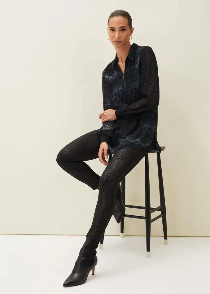 Women Phase Eight Trousers Erica Snake Skin Leggings Black