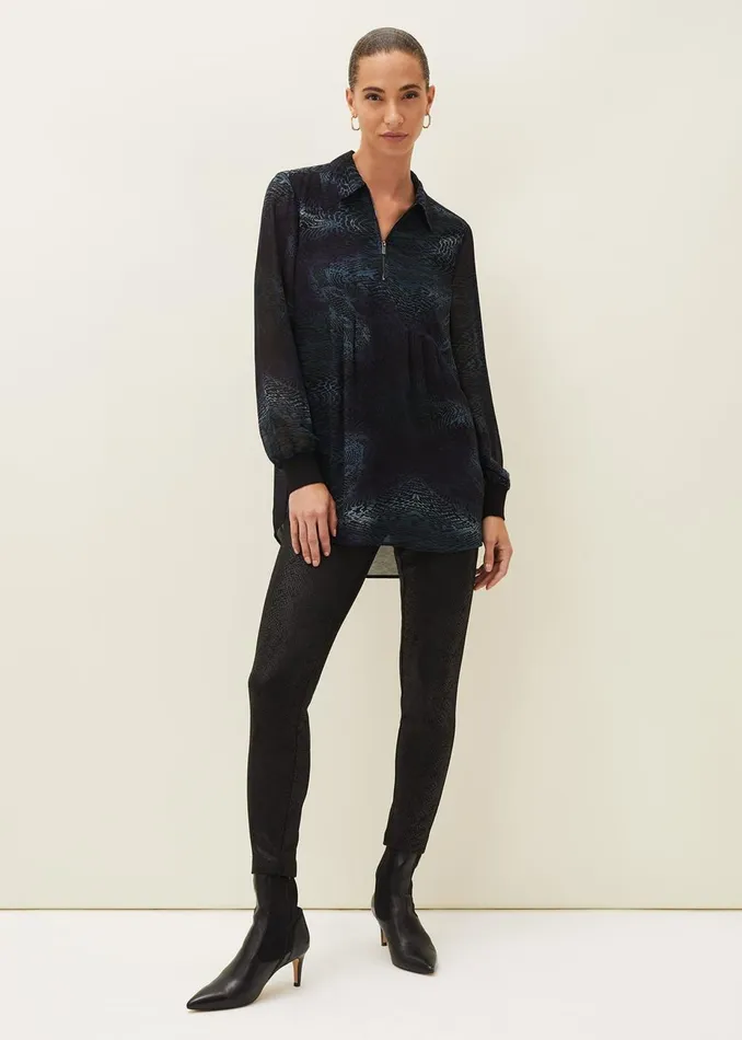 Women Phase Eight Trousers Erica Snake Skin Leggings Black