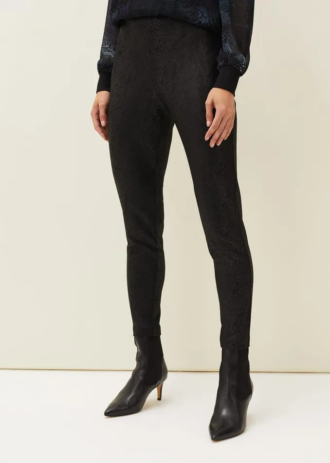 Women Phase Eight Trousers Erica Snake Skin Leggings Black