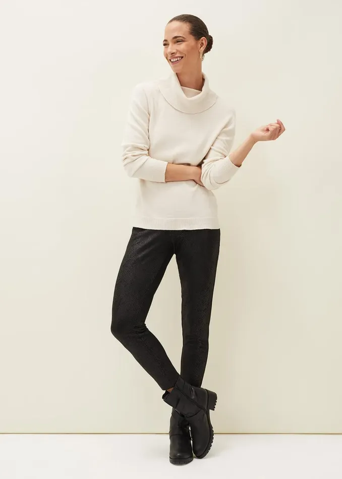Women Phase Eight Trousers Erica Snake Skin Leggings Black