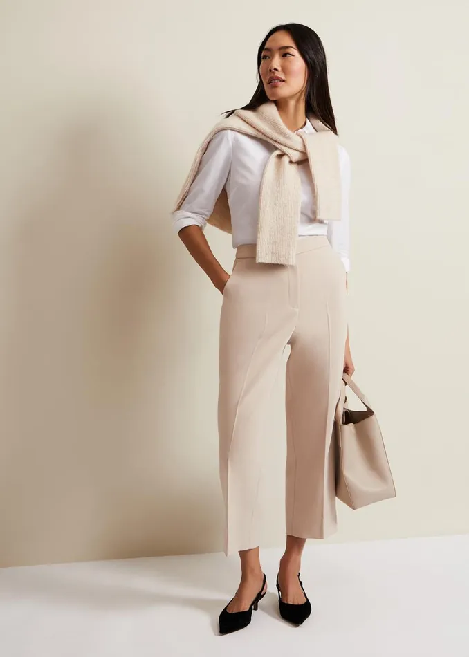 Women Phase Eight Trousers Everlee Crop Straight Leg Smart Trouser Stone