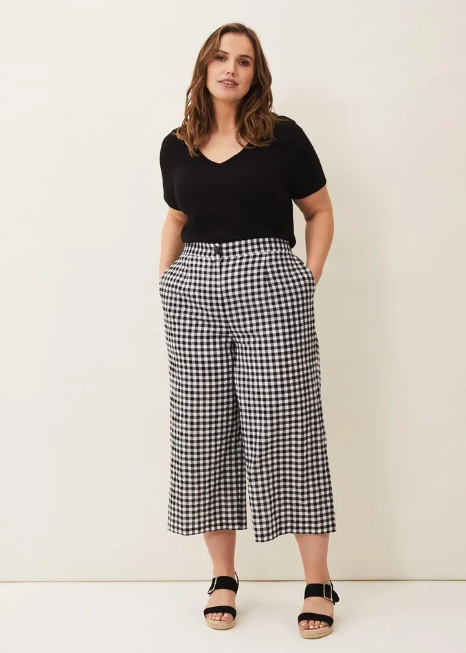 Women Phase Eight Trousers Fae Gingham Culotte Blackwhite