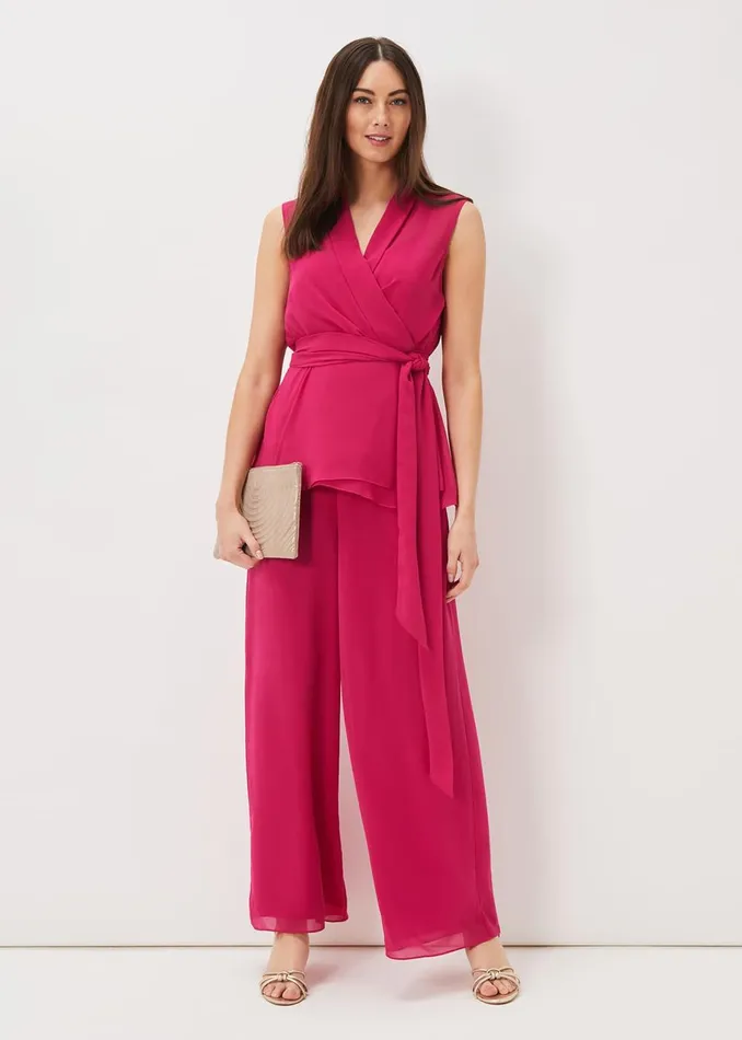 Women Phase Eight Trousers Florentine Chiffon Trousers Magenta Pink
