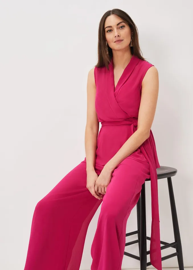Women Phase Eight Trousers Florentine Chiffon Trousers Magenta Pink