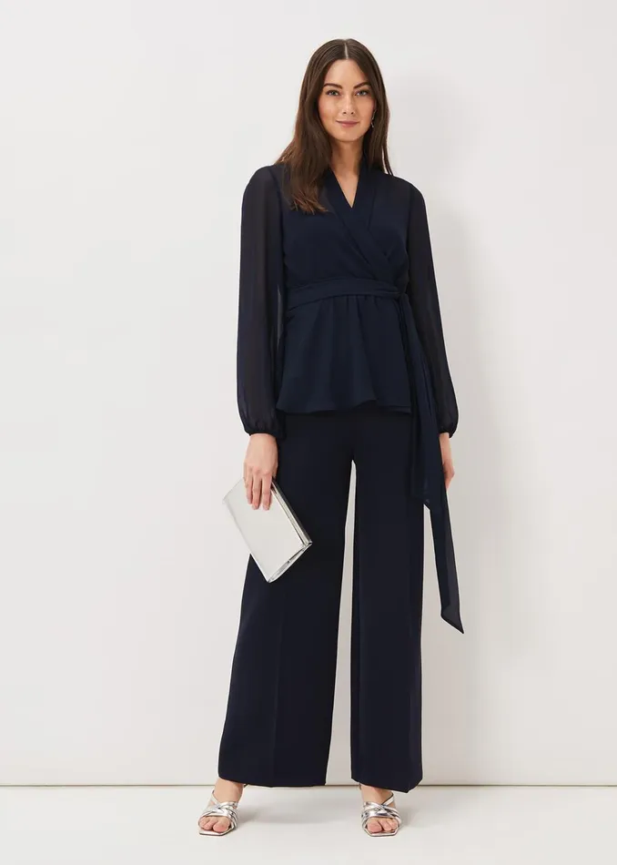 Women Phase Eight Trousers Florentine Wide Leg Trousers Navy