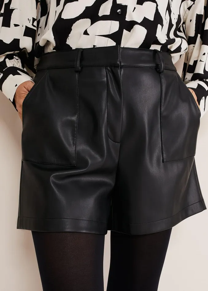 Women Phase Eight Trousers Hadley Pleather Shorts Black