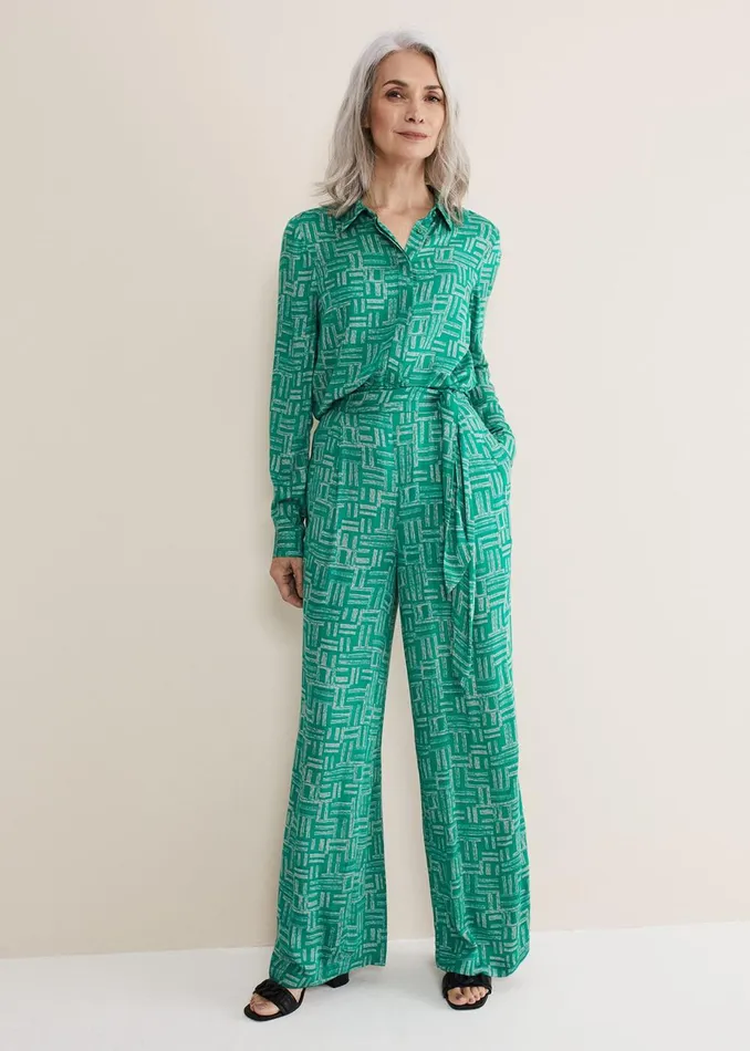 Women Phase Eight Trousers Hatty Wide Leg Trousers Greenstone