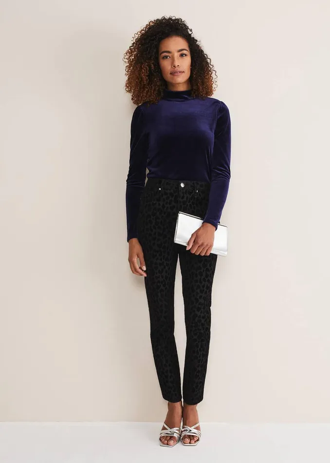 Women Phase Eight Trousers Jaimie Flocked Jeans Black