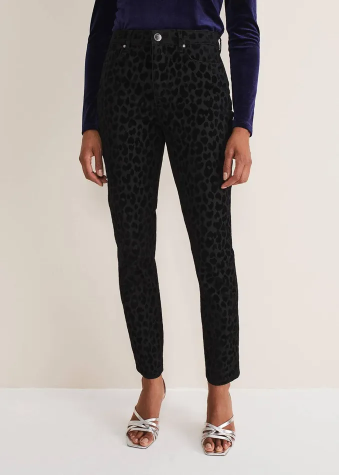 Women Phase Eight Trousers Jaimie Flocked Jeans Black