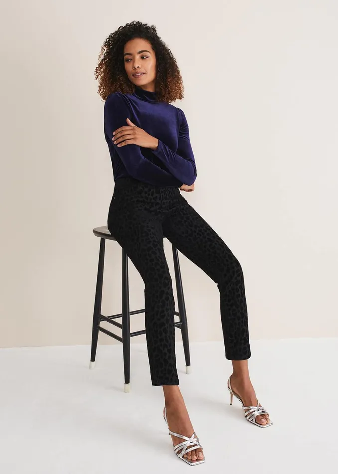 Women Phase Eight Trousers Jaimie Flocked Jeans Black