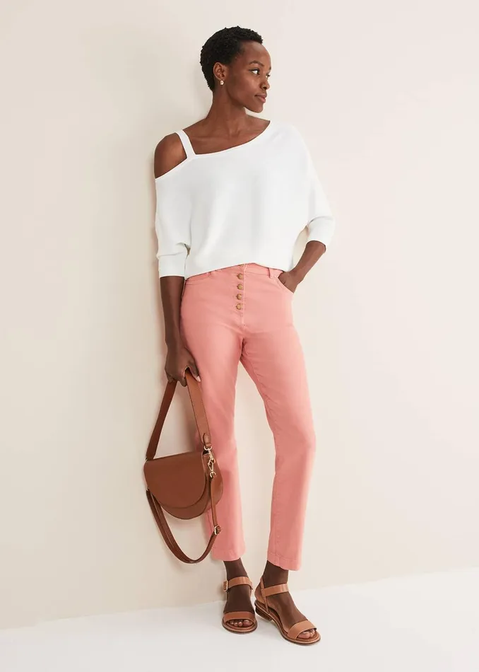 Women Phase Eight Trousers Karlie Button Through Straight Leg Jeans Apricot