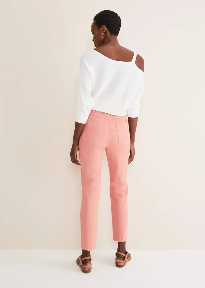 Women Phase Eight Trousers Karlie Button Through Straight Leg Jeans Apricot