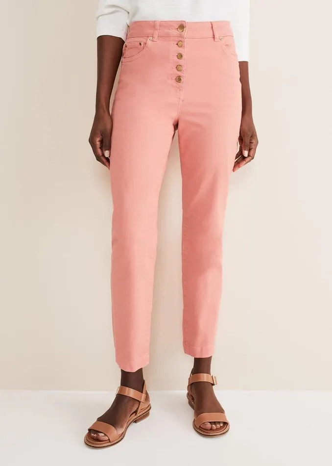 Women Phase Eight Trousers Karlie Button Through Straight Leg Jeans Apricot
